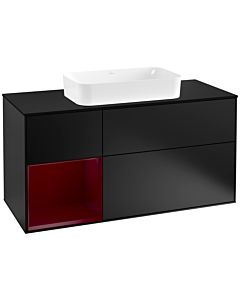 Villeroy und Boch Finion Villeroy und Boch F292HBPD 120cm, plaque de finition noir mat, étagère gauche Peony , laqué noir mat