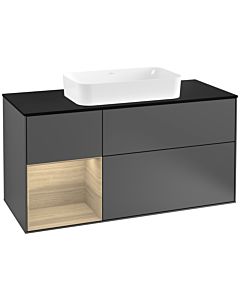 Villeroy und Boch Finion Villeroy und Boch F292PCGK 120cm, plaque de finition noir mat, étagère gauche Oak Veneer , anthracite mat