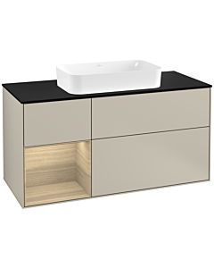 Villeroy und Boch Finion Villeroy und Boch F292PCHH 120cm, plaque de finition noir mat, étagère à gauche Oak Veneer , Sand Matt Lacquer