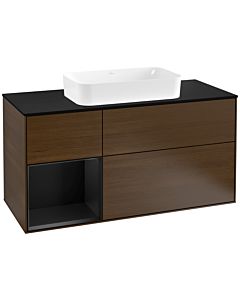 Villeroy und Boch Finion Waschtischunterschrank F292PDGN 120cm, Abdeckplatte black matt, Regal links Black matt lacquer, Walnut veneer