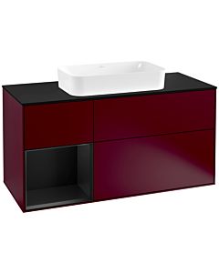 Villeroy und Boch Finion Villeroy und Boch F292PDHB 120cm, plaque de finition noir mat, étagère gauche laqué noir mat, Peony Matt