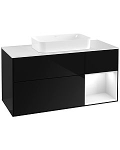 Villeroy und Boch Finion Villeroy und Boch Finion F301GFPH 120cm, cover plate white matt, shelf on the right Glossy white lacquer, Glossy Black Lacquer