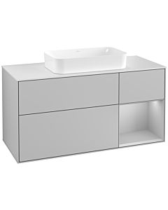 Villeroy und Boch Finion Waschtischunterschrank F301GJGJ 120cm, Abdeckplatte white matt, Regal rechts Light grey matt, Light grey matt