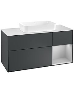 Villeroy und Boch Finion Waschtischunterschrank F301GJHG 120cm, Abdeckplatte white matt, Regal rechts Light grey matt, Midnight Blue Matt Lacquer