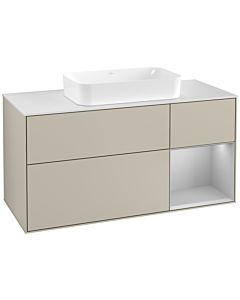 Villeroy und Boch Finion Villeroy und Boch F301GJHH 120cm, couvercle blanc mat, étagère à droite gris clair mat, Sand Matt Lacquer