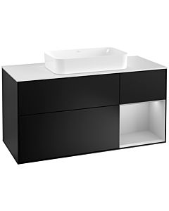 Villeroy und Boch Finion Villeroy und Boch F301GJPD 120cm, plaque de recouvrement blanc mat, étagère à droite gris clair mat, laqué noir mat