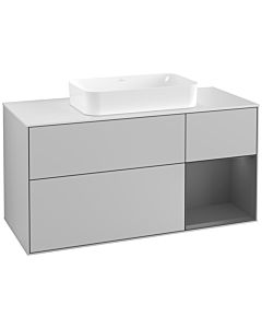 Villeroy und Boch Finion Waschtischunterschrank F301GKGJ 120cm, Abdeckplatte white matt, Regal rechts Anthracite matt, Light grey matt