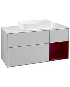 Villeroy und Boch Finion Waschtischunterschrank F301HBGJ 120cm, Abdeckplatte white matt, Regal rechts Peony, Light grey matt