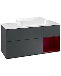 Villeroy und Boch Finion Waschtischunterschrank F301HBHG 120cm, Abdeckplatte white matt, Regal rechts Peony, Midnight Blue Matt Lacquer