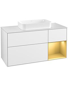 Villeroy und Boch Finion Villeroy und Boch F301HFGF 120cm, couvercle blanc mat, étagère droite or mat, laqué blanc brillant