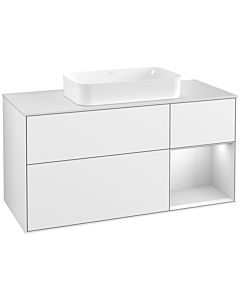 Villeroy und Boch Finion Waschtischunterschrank F301MTGF 120cm, Abdeckplatte white matt, Regal rechts White matt lacquer, Glossy white lacquer