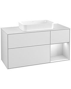 Villeroy und Boch Finion Villeroy und Boch F301MTMT 120cm, plaque de recouvrement blanc mat, étagère à droite laqué blanc mat, laqué blanc mat