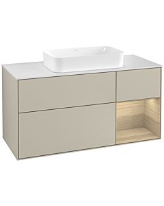 Villeroy und Boch Finion Villeroy und Boch F301PCHH 120cm, plaque de finition blanc mat, étagère à droite Oak Veneer , Sand Matt Lacquer