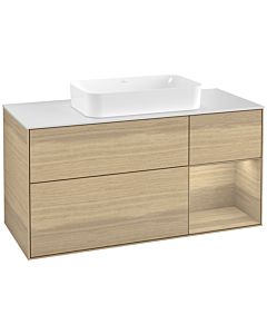 Villeroy und Boch Finion Waschtischunterschrank F301PCPC 120cm, Abdeckplatte white matt, Regal rechts Oak Veneer, Oak Veneer