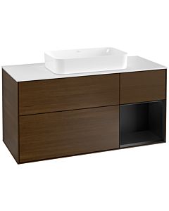 Villeroy und Boch Finion Villeroy und Boch F301PDGN 120cm, plaque de recouvrement blanc mat, étagère à droite laqué noir mat, placage noyer