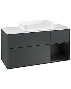 Villeroy und Boch Finion Villeroy und Boch F301PDHG 120cm, plaque de recouvrement blanc mat, étagère à droite laqué noir mat, Midnight Blue Matt Lacquer