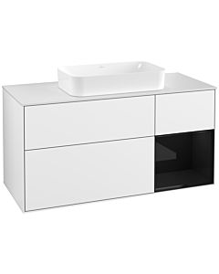 Villeroy und Boch Finion Waschtischunterschrank F301PHGF 120cm, Abdeckplatte white matt, Regal rechts Glossy Black Lacquer, Glossy white lacquer