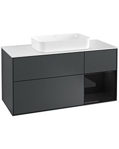 Villeroy und Boch Finion Villeroy und Boch F301PHHG 120cm, plaque de finition blanc mat, étagère à droite Glossy Black Lacquer , Midnight Blue Matt Lacquer