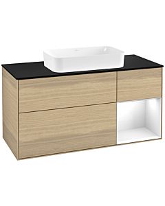 Villeroy und Boch Finion Villeroy und Boch Finion F302GFPC 120cm, cover plate black matt, shelf right Glossy white lacquer, Oak Veneer