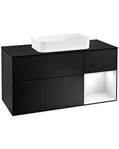 Villeroy und Boch Finion Villeroy und Boch F302GFPD 120cm, plaque de finition noir mat, étagère à droite laqué blanc brillant, laqué noir mat