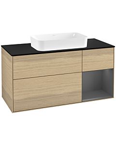 Villeroy und Boch Finion Waschtischunterschrank F302GKPC 120cm, Abdeckplatte black matt, Regal rechts Anthracite matt, Oak Veneer