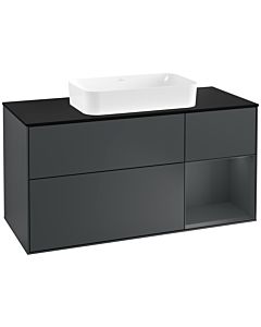 Villeroy und Boch Finion Waschtischunterschrank F302HGHG 120cm, Abdeckplatte black matt, Regal rechts Midnight Blue Matt Lacquer, Midnight Blue Matt Lacquer