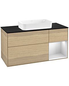 Villeroy und Boch Finion Villeroy und Boch Finion F302MTPC 120cm, cover plate black matt, shelf on the right white matt lacquer, Oak Veneer