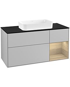 Villeroy und Boch Finion Villeroy und Boch F302PCGJ 120cm, plaque de finition noir mat, étagère à droite Oak Veneer , gris clair mat