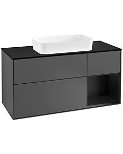 Villeroy und Boch Finion Villeroy und Boch F302PDGK 120cm, plaque de finition noir mat, étagère à droite laqué noir mat, anthracite mat