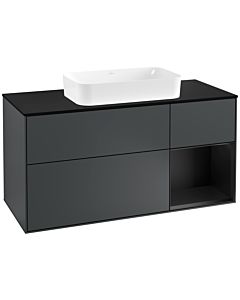 Villeroy und Boch Finion Waschtischunterschrank F302PDHG 120cm, Abdeckplatte black matt, Regal rechts Black matt lacquer, Midnight Blue Matt Lacquer
