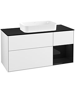 Villeroy und Boch Finion Waschtischunterschrank F302PHGF 120cm, Abdeckplatte black matt, Regal rechts Glossy Black Lacquer, Glossy white lacquer