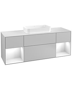 Villeroy und Boch Finion Waschtischunterschrank F331GFGJ 160x60,3cm, Abdeckplatte white matt, Regale Glossy white lacquer, Light grey matt