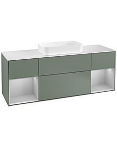Villeroy und Boch Finion Waschtischunterschrank F331GJGM 160x60,3cm, Abdeckplatte white matt, Regale Light grey matt lacquer, Olive Matt Lacquer