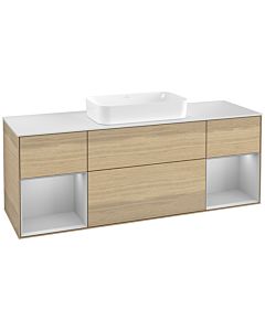 Villeroy und Boch Finion Waschtischunterschrank F331GJPC 160x60,3cm, Abdeckplatte white matt, Regale Light grey matt lacquer, Oak Veneer