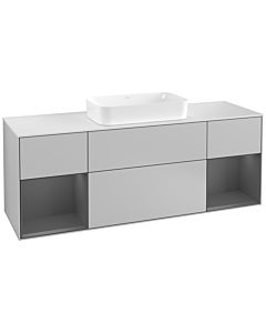 Villeroy und Boch Finion Waschtischunterschrank F331GKGJ 160x60,3cm, Abdeckplatte white matt, Regale Anthracite matt lacquer, Light grey matt