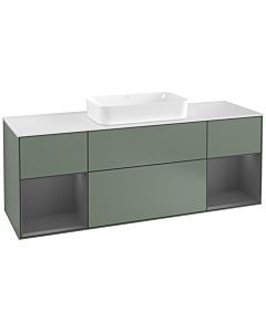 Villeroy und Boch Finion Villeroy und Boch F331GKGM 160x60,3cm, plaque de finition blanc mat, étagères laqué anthracite mat, Olive Matt Lacquer