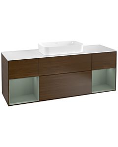 Villeroy und Boch Finion Villeroy und Boch F331GMGN 160x60,3cm, plaque de finition blanc mat, étagères laqué mat olive, placage noyer