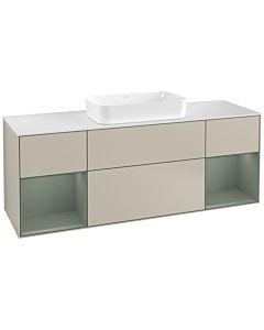 Villeroy und Boch Finion Waschtischunterschrank F331GMHH 160x60,3cm, Abdeckplatte white matt, Regale Olive matt lacquer, Sand Matt Lacquer