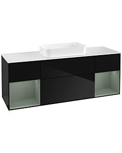 Villeroy und Boch Finion Villeroy und Boch F331GMPH 160x60.3cm, plaque de finition blanc mat, étagères olive laqué mat, Glossy Black Lacquer