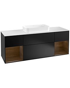 Villeroy und Boch Finion Waschtischunterschrank F331GNPD 160x60,3cm, Abdeckplatte white matt, Regale Walnut veneer, Black matt lacquer