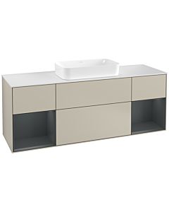 Villeroy und Boch Finion Waschtischunterschrank F331HGHH 160x60,3cm, Abdeckplatte white matt, Regale Midnight matt lacquer, Sand Matt Lacquer