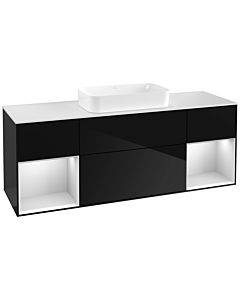 Villeroy und Boch Finion Waschtischunterschrank F331MTPH 160x60,3cm, Abdeckplatte white matt, Regale White matt lacquer, Glossy Black Lacquer