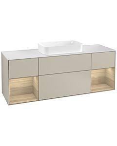 Villeroy und Boch Finion Villeroy und Boch F331PCHH 160x60,3cm, plaque de finition blanc mat, étagères Oak Veneer , Sand Matt Lacquer