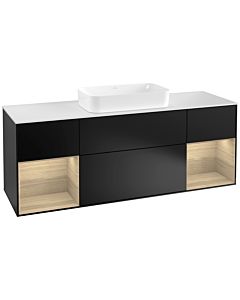 Villeroy und Boch Finion Waschtischunterschrank F331PCPD 160x60,3cm, Abdeckplatte white matt, Regale Oak Veneer, Black matt lacquer