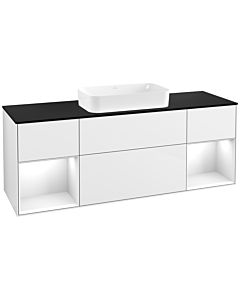 Villeroy und Boch Finion Villeroy und Boch F332GFGF 160x60.3cm, plaque de finition noir mat, étagères laqué blanc brillant, laqué blanc brillant