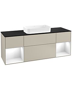 Villeroy und Boch Finion Waschtischunterschrank F332GFHH 160x60,3cm, Abdeckplatte black matt, Regale Glossy white lacquer, Sand Matt Lacquer