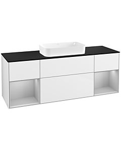 Villeroy und Boch Finion Villeroy und Boch F332GJGF 160x60,3cm, plaque de finition noir mat, étagères laqué gris clair mat, laqué blanc brillant