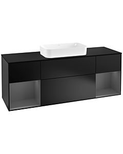 Villeroy und Boch Finion Waschtischunterschrank F332GKPD 160x60,3cm, Abdeckplatte black matt, Regale Anthracite matt lacquer, Black matt lacquer