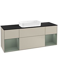 Villeroy und Boch Finion Waschtischunterschrank F332GMHH 160x60,3cm, Abdeckplatte black matt, Regale Olive matt lacquer, Sand Matt Lacquer