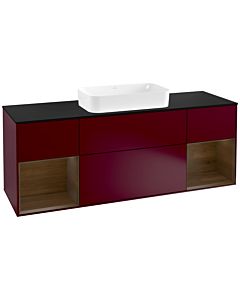 Villeroy und Boch Finion Villeroy und Boch F332GNHB 160x60,3cm, plaque de finition noire mate, étagères en placage de noyer, Peony Matt